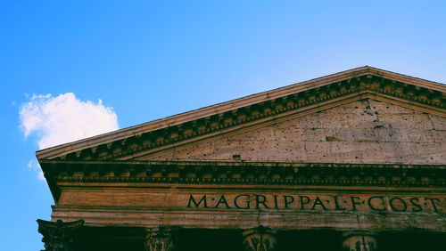 Low angle view of pantheon against blue sky