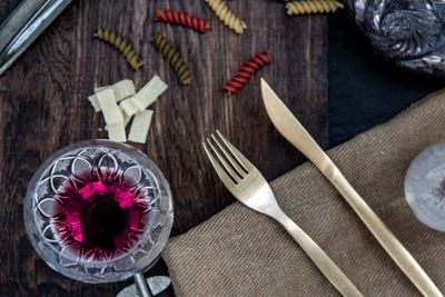 High angle view of dessert in plate on table