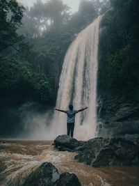 Low angle view of waterfall
