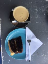 High angle view of drink in plate on table