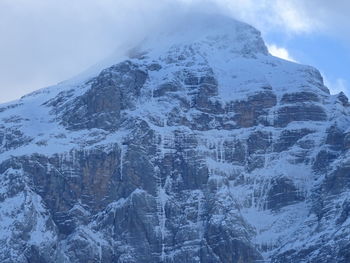 Aerial view of snowcapped mountains against sky