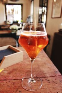 Close-up of beer in glass on table