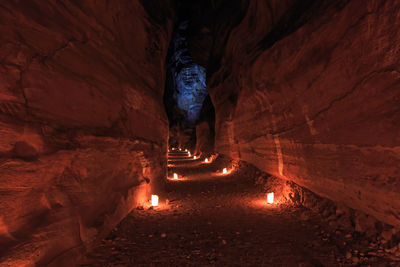 Illuminated lights in cave