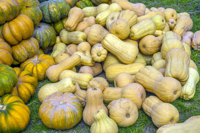 High angle view of pumpkins for sale at market stall