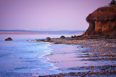 Scenic view of sea against clear sky at sunset