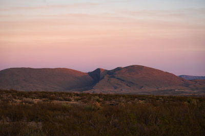 Scenic mountain view of desert sunset in big bend national park, texas