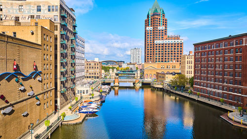 High angle view of buildings in city