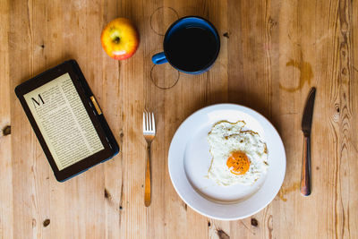 Directly above shot of breakfast served on table