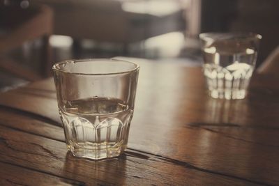 Close-up of beer in glass on table