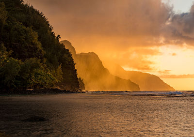 Scenic view of sea against sky during sunset