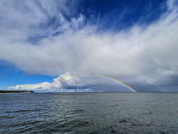 Scenic view of rainbow over sea against sky