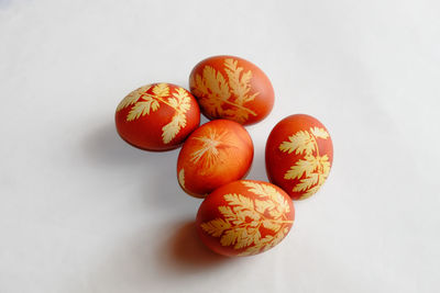 High angle view of oranges against white background
