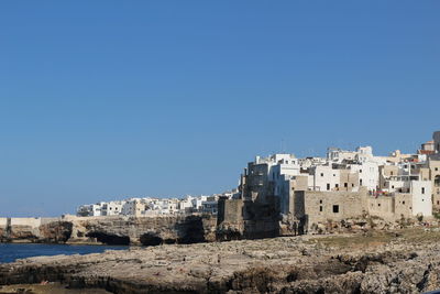 Buildings against clear blue sky