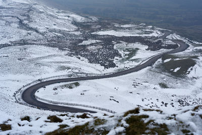 Aerial view of snow covered mountain