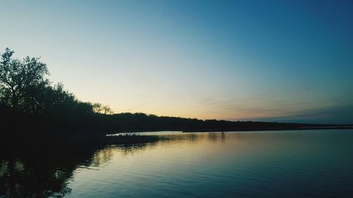 Scenic view of lake against sky during sunset