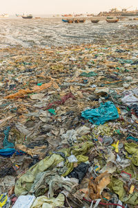 High angle view of garbage on beach