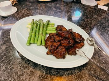 High angle view of meal served in plate