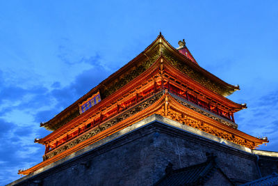 Low angle view of temple against building