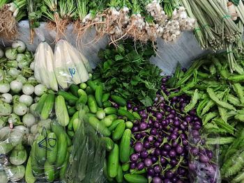 High angle view of vegetables for sale in market