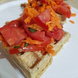 High angle view of dessert served in plate