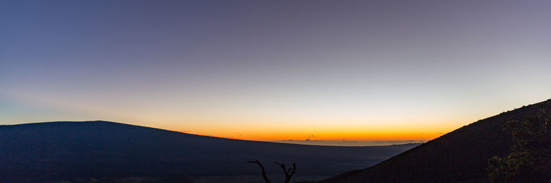 Scenic view of silhouette mountains against sky during sunset