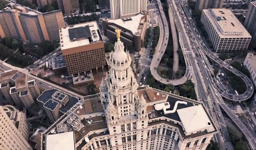 High angle view of buildings in city