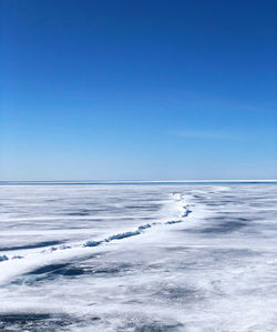 Scenic view of sea against clear blue sky