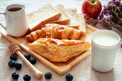 Close-up of breakfast served on table