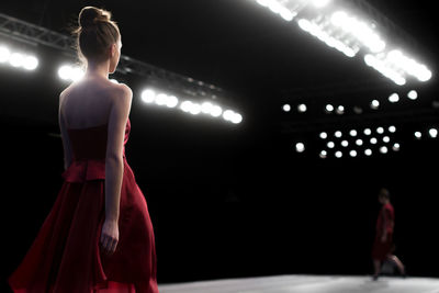 Fashion models walking on catwalk