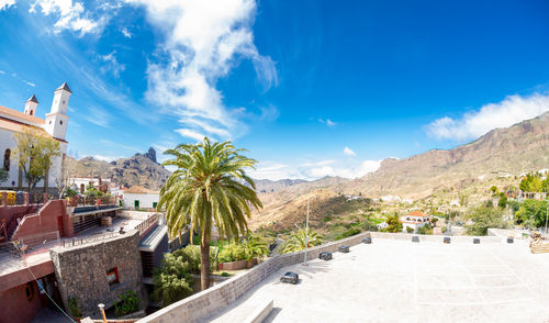 High angle view of buildings against sky