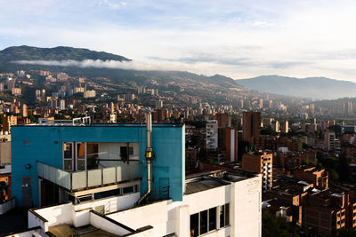 High angle view of cityscape against sky