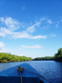 Scenic view of river against blue sky