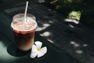 High angle view of coffee on table