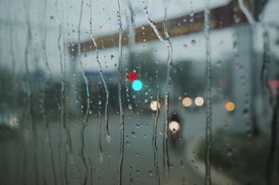 Full frame shot of wet glass window in rainy season