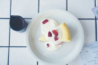 High angle view of breakfast on table