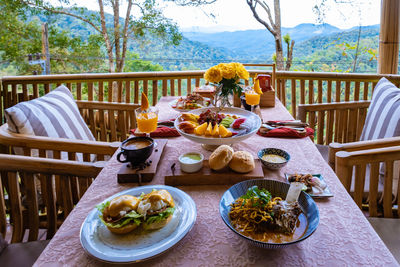 High angle view of food on table