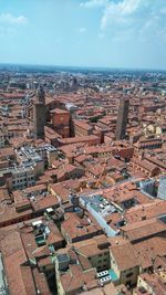 High angle shot of townscape against sky