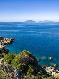 High angle view of sea against clear sky