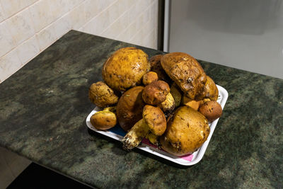 High angle view of food on table