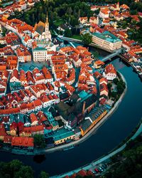 Aerial view of townscape by canal