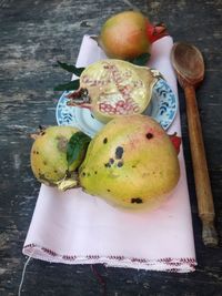 High angle view of fruits on table