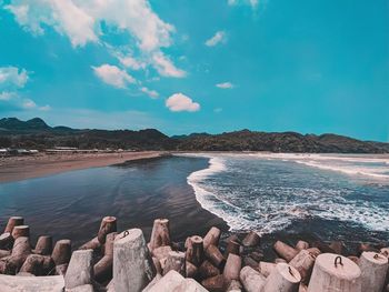 Scenic view of sea against blue sky