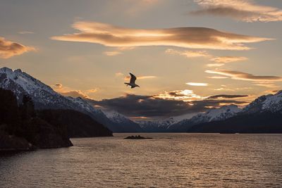 Scenic view of mountains against sky during sunset