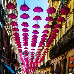 Low angle view of lanterns hanging from ceiling