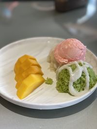 Close-up of dessert in plate on table
