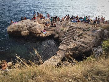 Woman swimming in sea