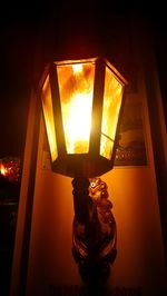 Low angle view of illuminated lamp