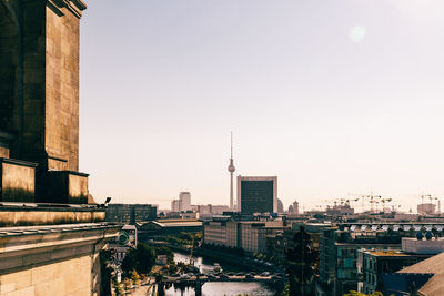 Cityscape against clear sky