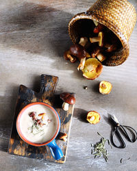 High angle view of food on table