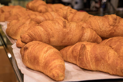 High angle view of croissants on table